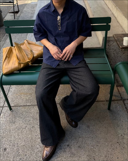 【即納】エンブロイダリーストライプショートシャツ TO5071