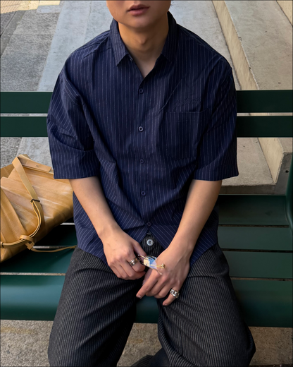 【即納】エンブロイダリーストライプショートシャツ TO5071