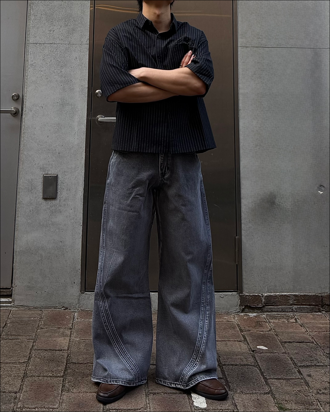 【即納】エンブロイダリーストライプショートシャツ TO5071