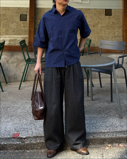 【即納】エンブロイダリーストライプショートシャツ TO5071