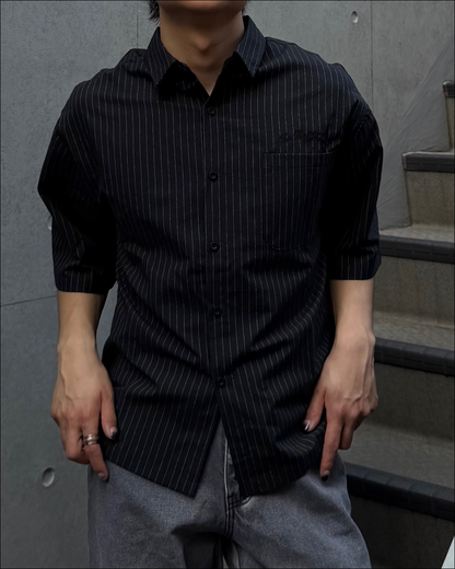 【即納】エンブロイダリーストライプショートシャツ TO5071