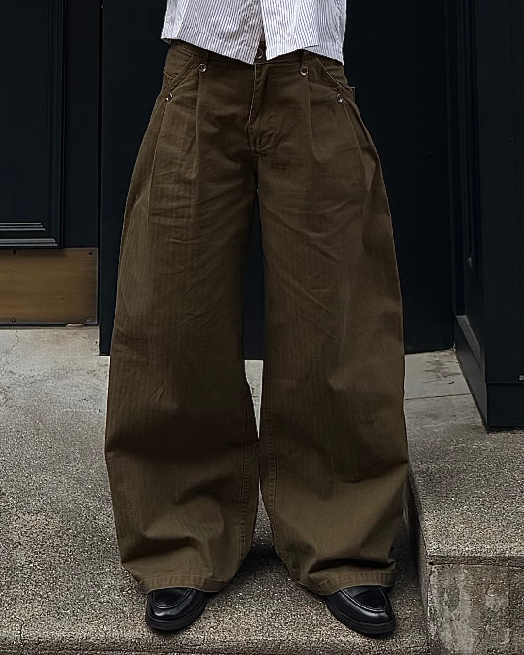 【即納】2タックストライプコットンパンツ TO5075