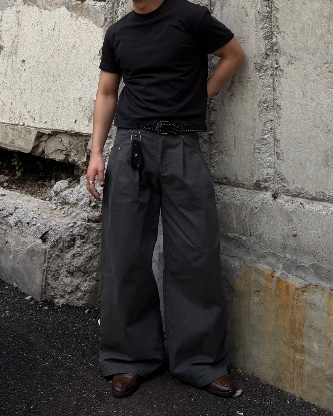 【即納】2タックストライプコットンパンツ TO5075