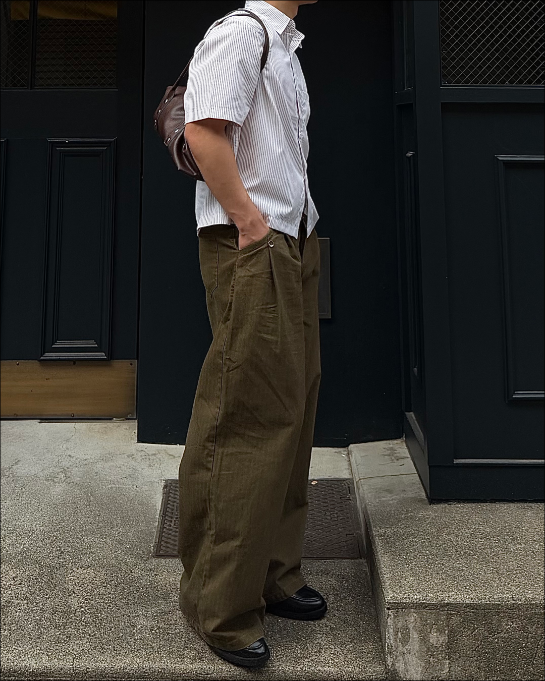 【即納】2タックストライプコットンパンツ TO5075