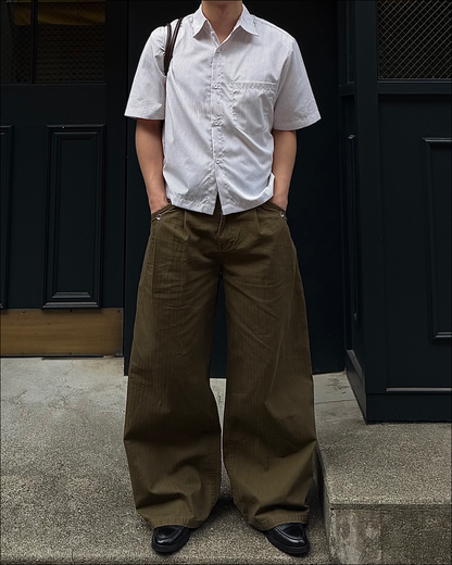 【即納】2タックストライプコットンパンツ TO5075