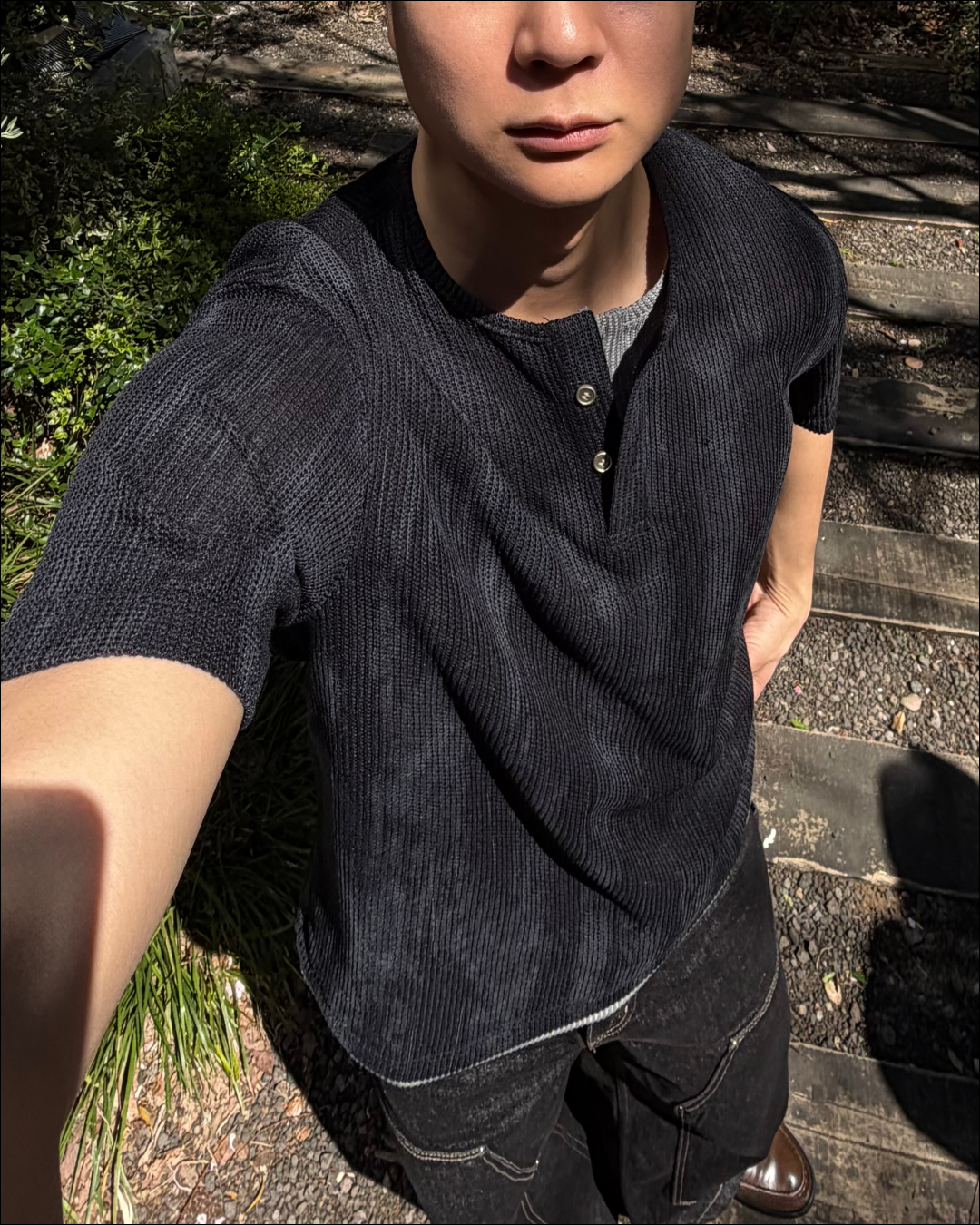 【即納】レイヤードワッフルヘンリーネックショートT TO5085