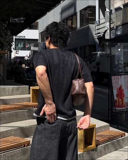 【即納】レイヤードワッフルヘンリーネックショートT TO5085