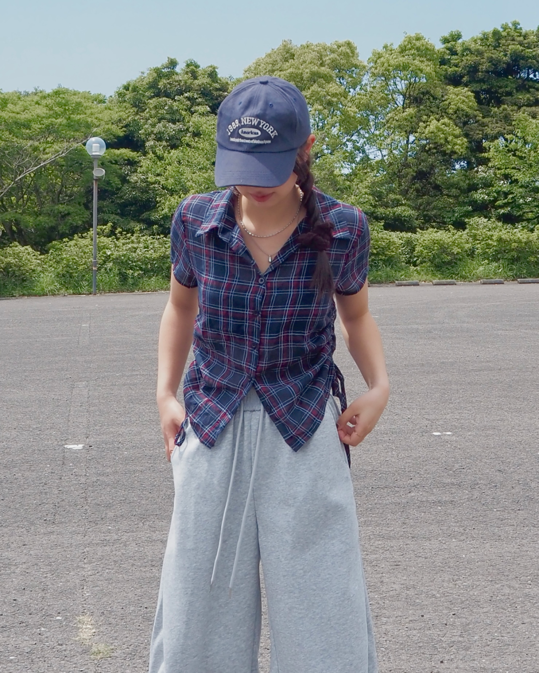 サイドギャザーチェックカレッジシャツ TT0006