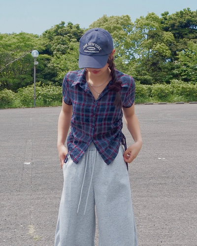 サイドギャザーチェックカレッジシャツ TT0006