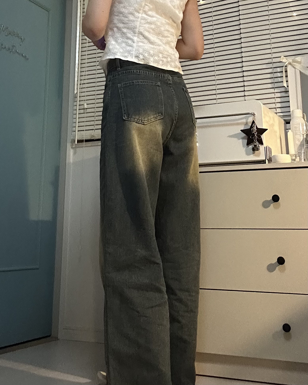 ハイウエストワイドレッグレトロデニムパンツ
TT0077