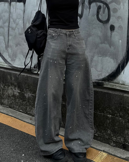 ペイントウィッシュグレーバレルレッグデニムパンツ
UI0045