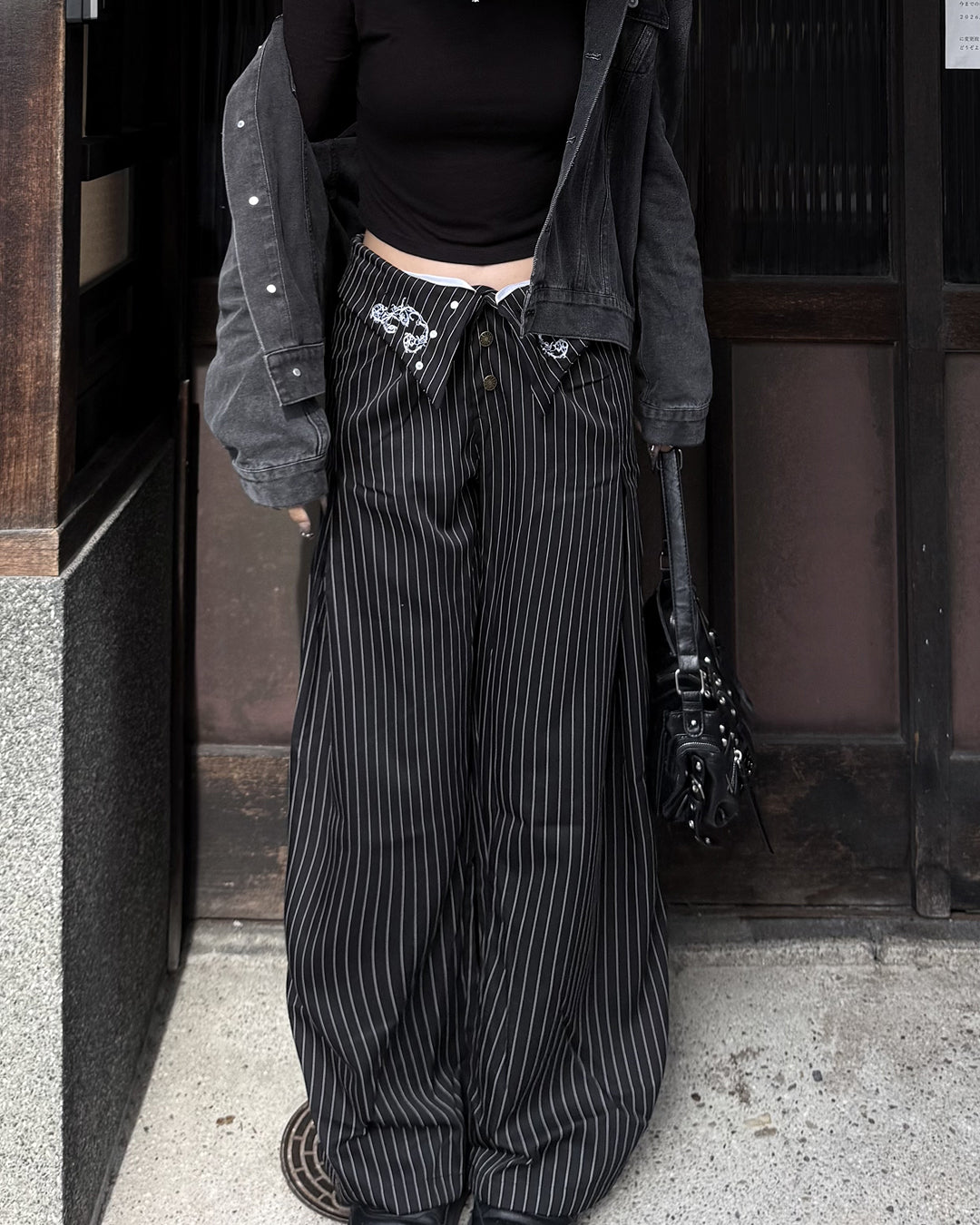 フロント折り返し刺繍デザインワイドスラックス UI0180