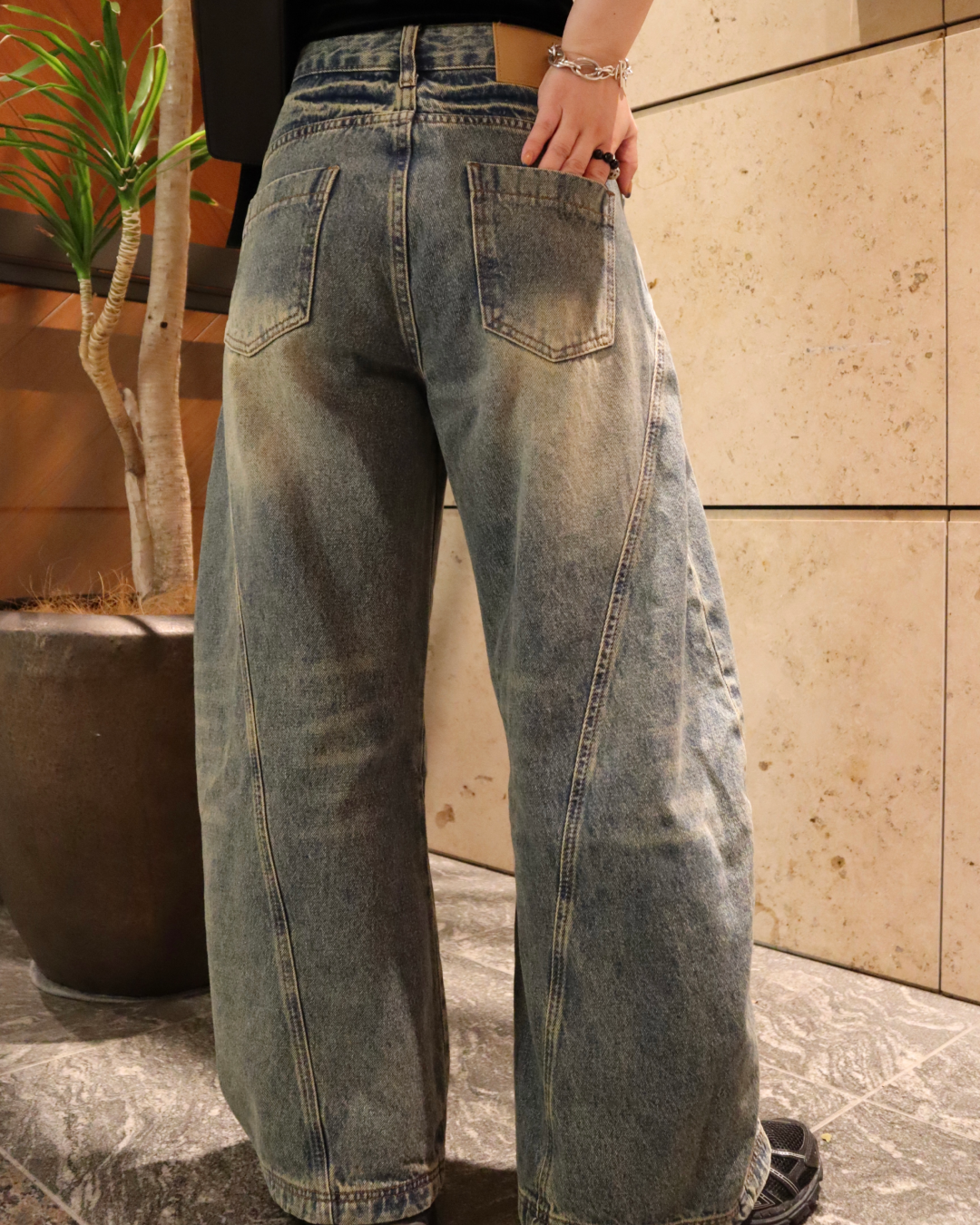 Washed Jeans Unisex バルーンパンツ ウォッシュド 取外し可能 Washed Jeans Unisex バルーンパンツ ウォッシュド 取外し可能