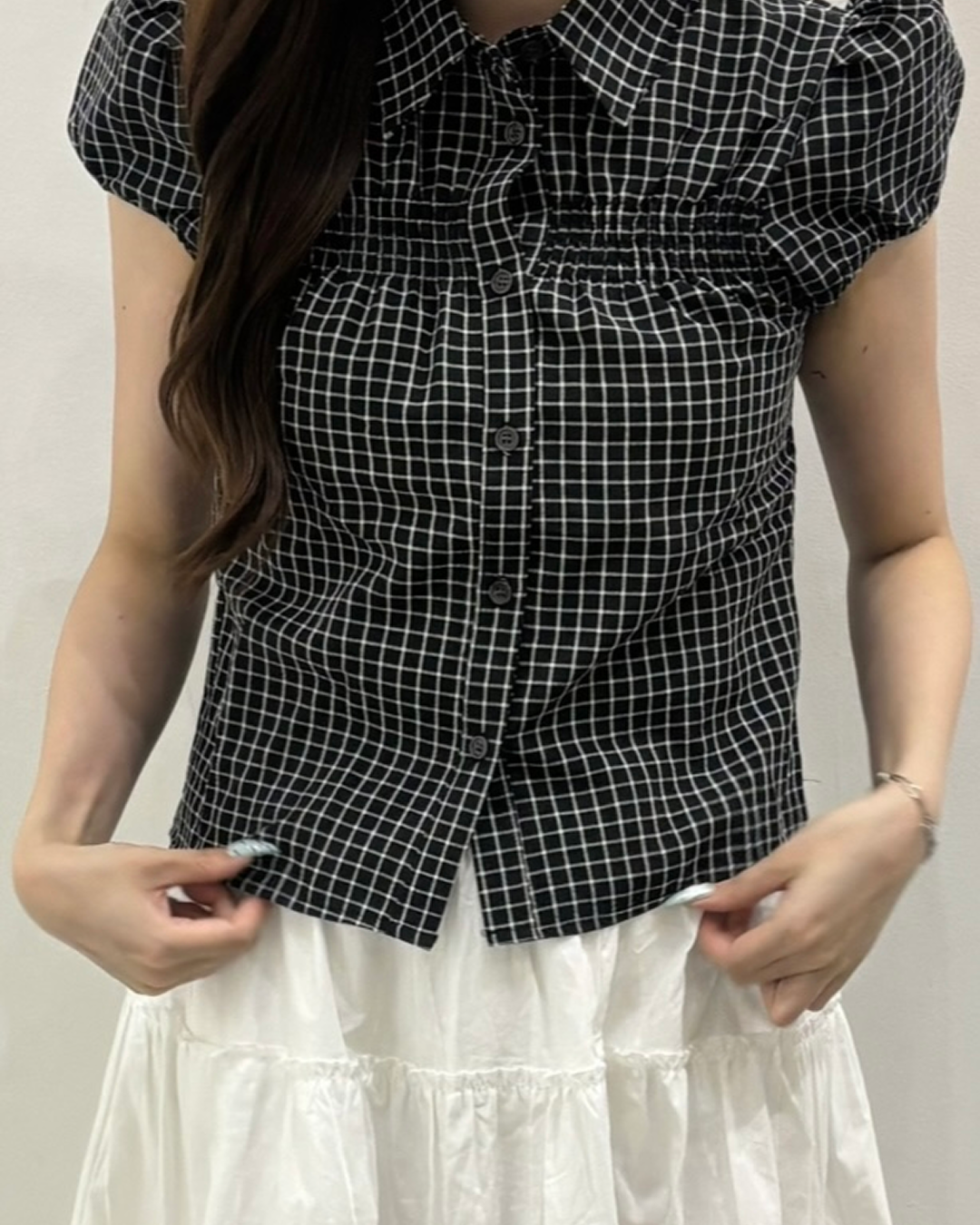 ギンガムシャツパフスリーブシャツ UN0015