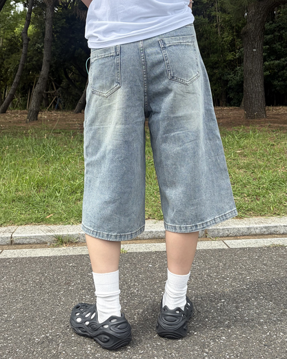 ウォッシュブルーワイドレッグハーフパンツ WF0015