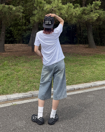 ウォッシュブルーワイドレッグハーフパンツ WF0015