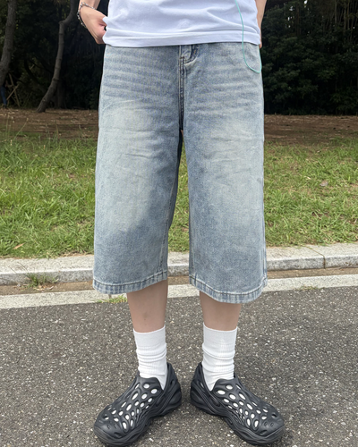ウォッシュブルーワイドレッグハーフパンツ WF0015