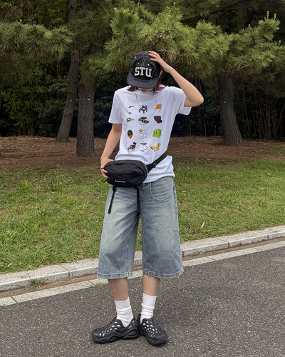 ウォッシュブルーワイドレッグハーフパンツ WF0015