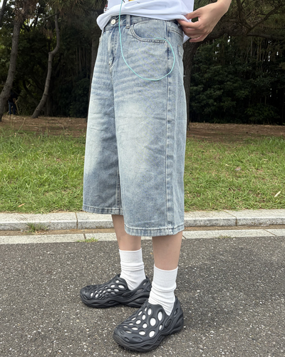 ウォッシュブルーワイドレッグハーフパンツ WF0015
