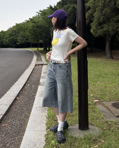 ウォッシュブルーワイドレッグハーフパンツ WF0015