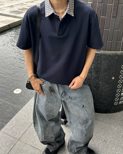【即納】切り替えチェックカラーポロ WG0033