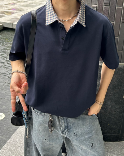 【即納】切り替えチェックカラーポロ WG0033
