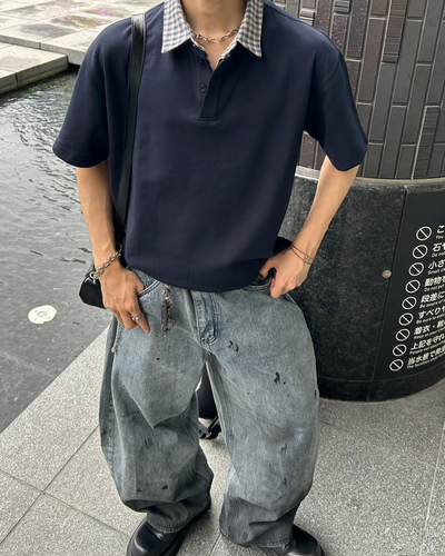 【即納】切り替えチェックカラーポロ WG0033