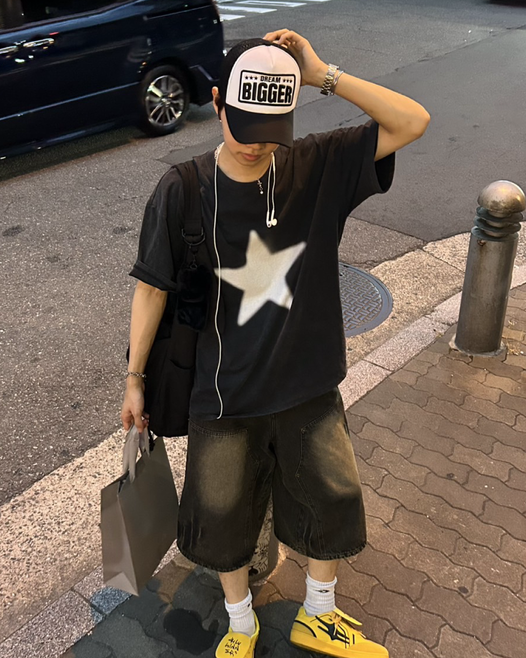 スタープリントドロップショルダーTシャツ WG0124