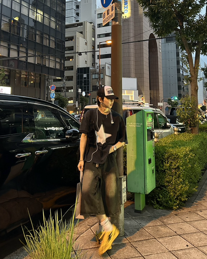 スタープリントドロップショルダーTシャツ WG0124