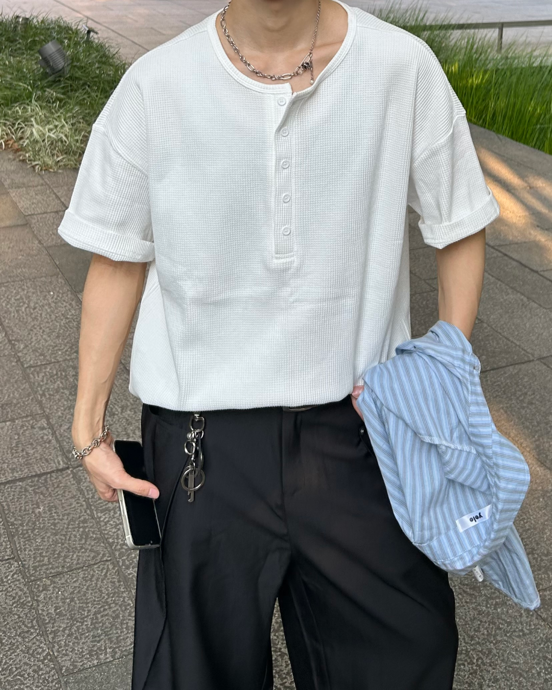 yolo 黒 サーマルロングtシャツ　ヘンリーネック　新品タグ付き ヘンリーネックサーマルTシャツ WG0138 – YOLO（ヨロ