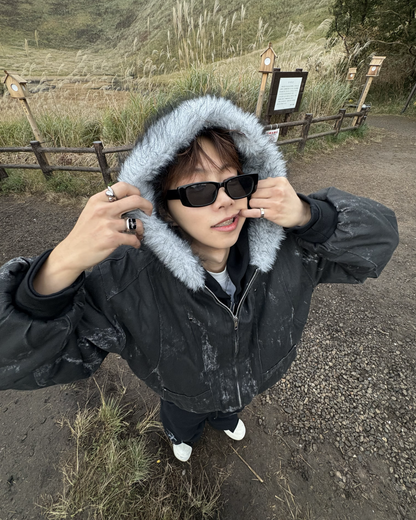 ウォッシュダメージファーフードジャケット WG0190