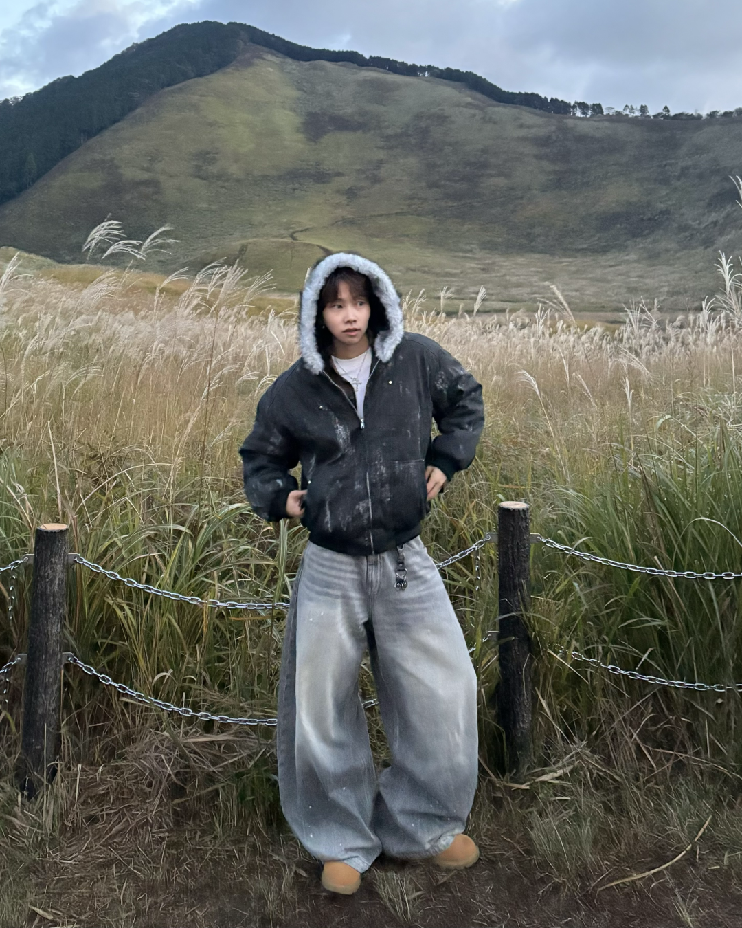 ウォッシュダメージファーフードジャケット WG0190