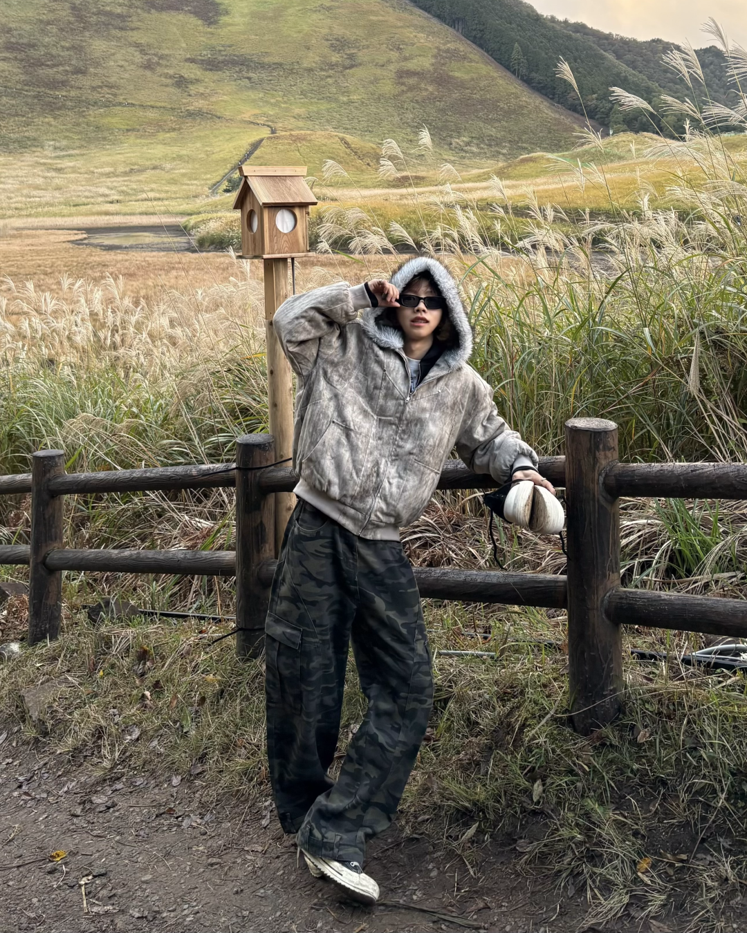 ウォッシュダメージファーフードジャケット WG0190