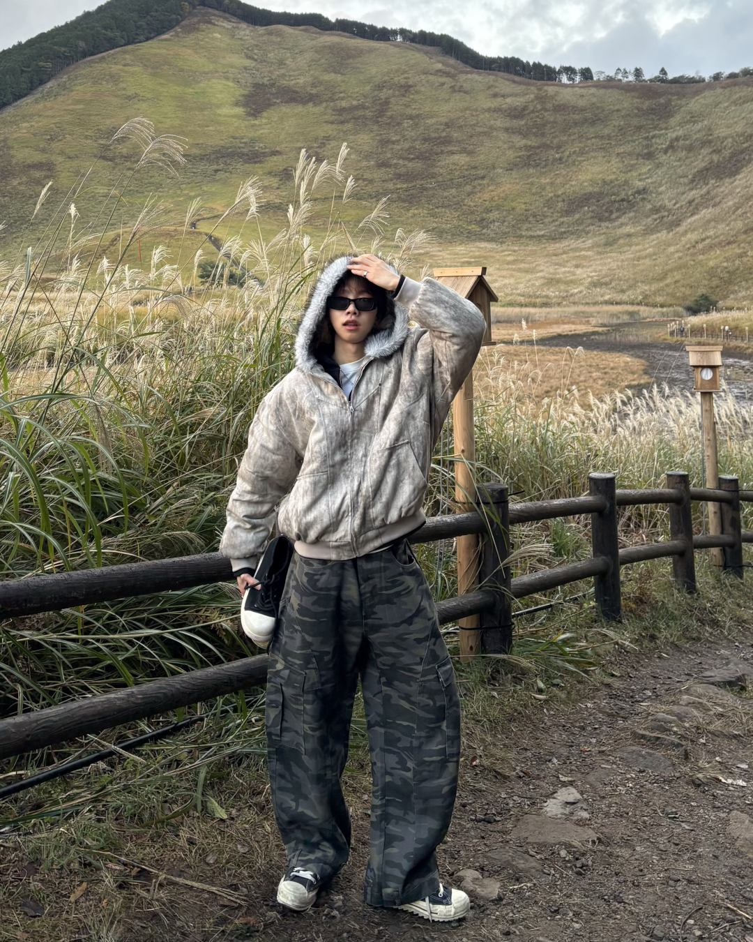 ウォッシュダメージファーフードジャケット WG0190