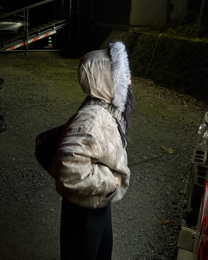 ウォッシュダメージファーフードジャケット WG0190