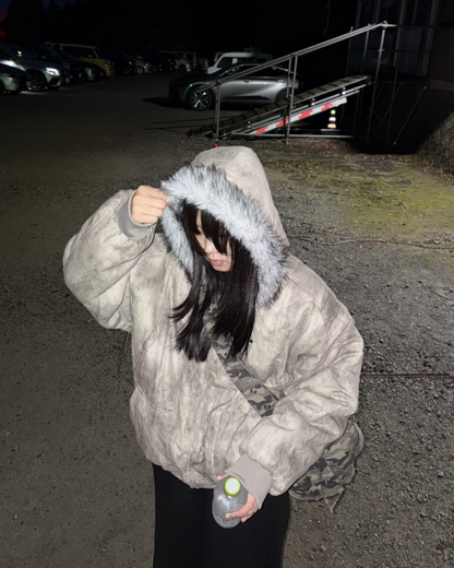 ウォッシュダメージファーフードジャケット WG0190