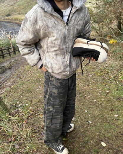 ウォッシュダメージファーフードジャケット WG0190