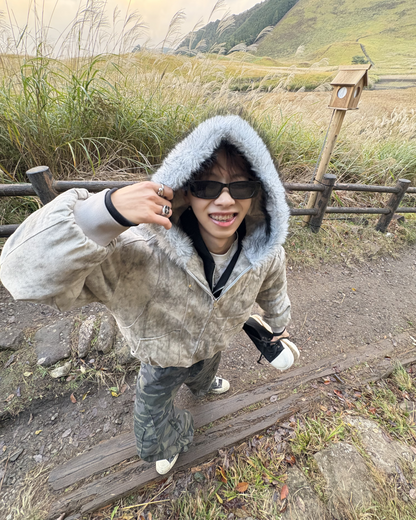 ウォッシュダメージファーフードジャケット WG0190