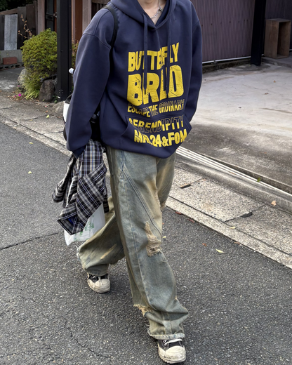 バイカラーレタープリントパーカー WG0193