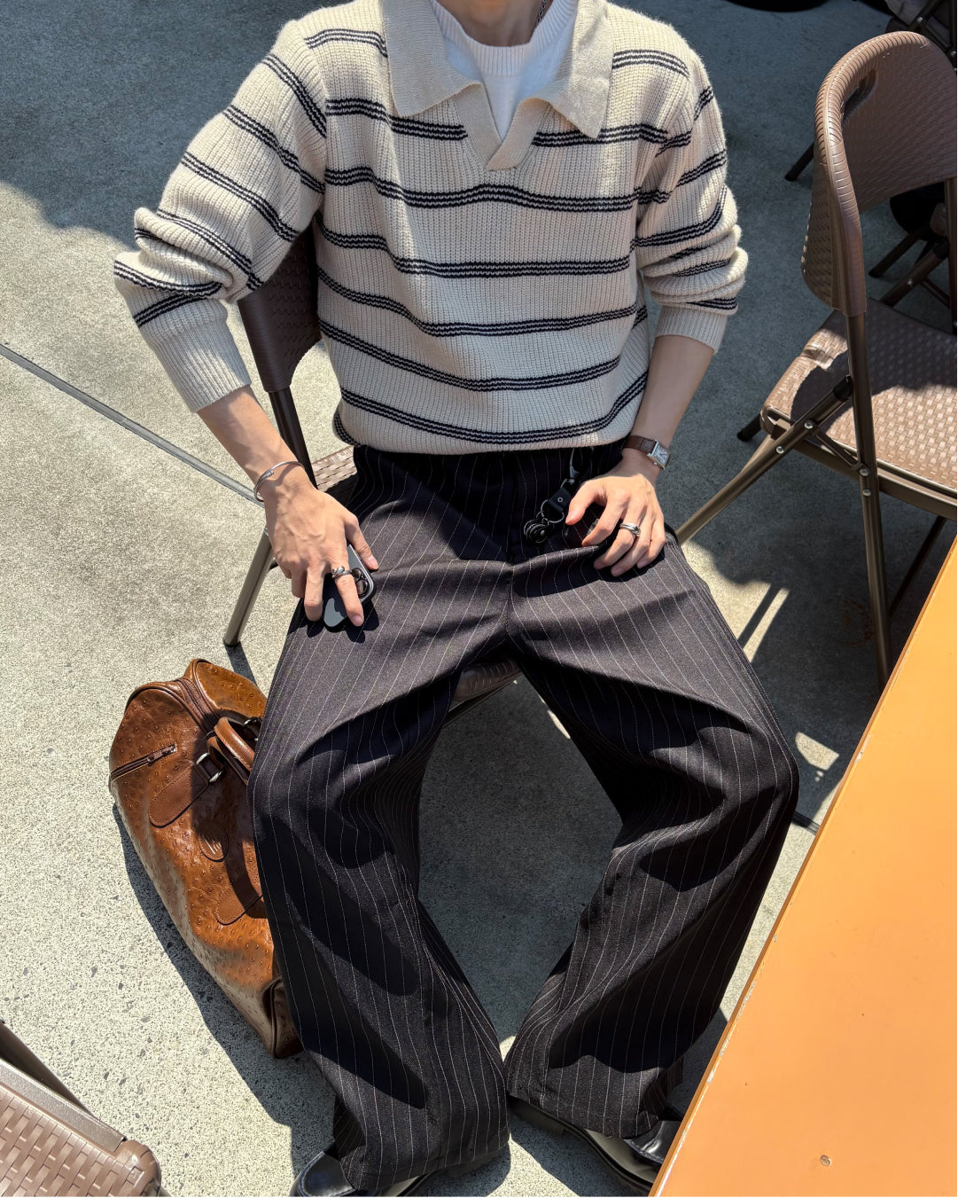 ピンストライプイージーワイドパンツ WG0329