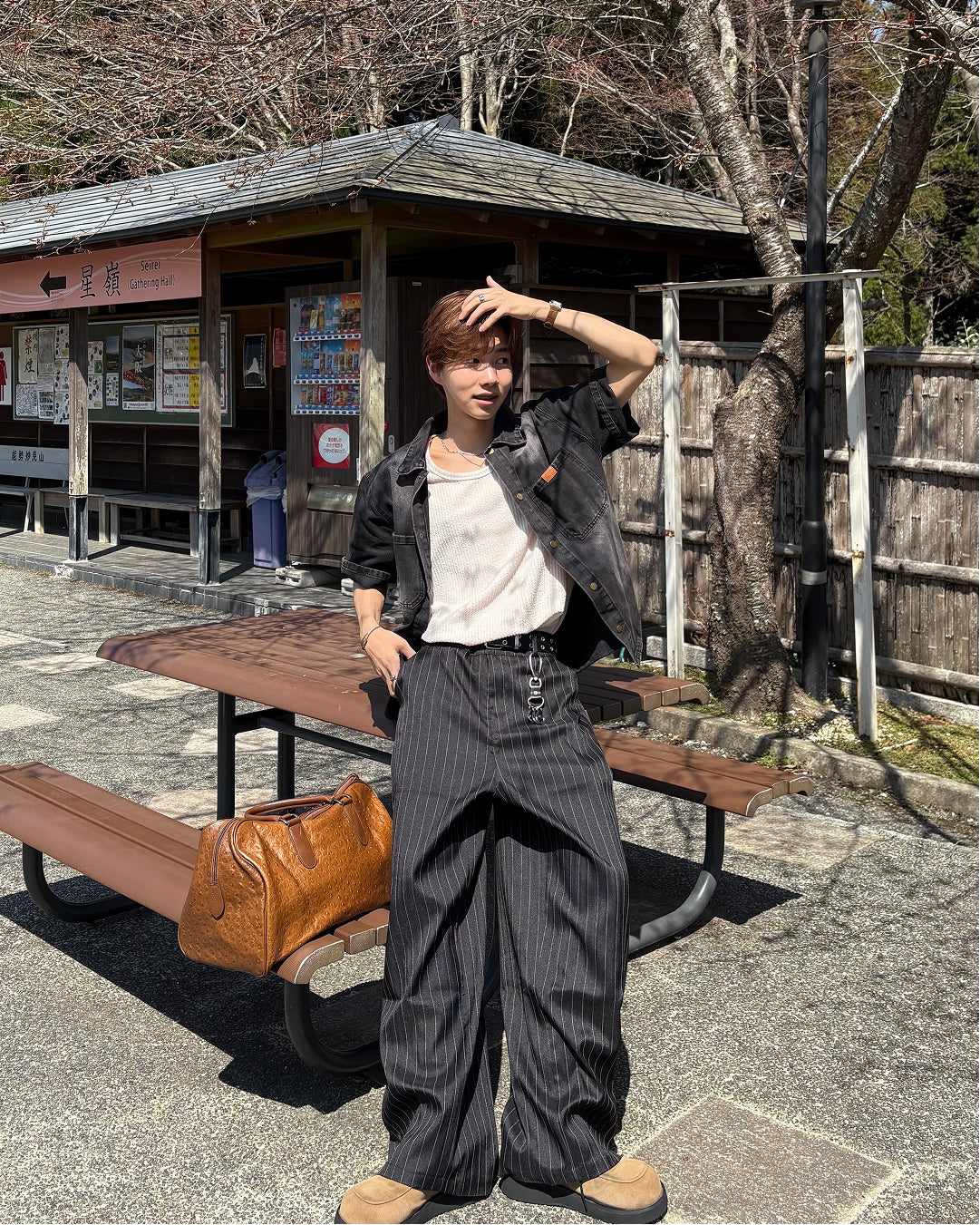 ピンストライプイージーワイドパンツ WG0329