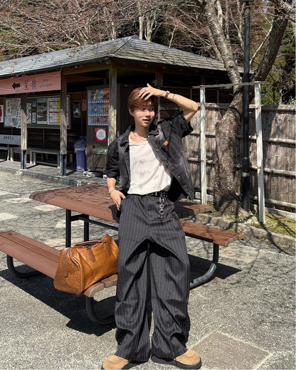 ピンストライプイージーワイドパンツ WG0329