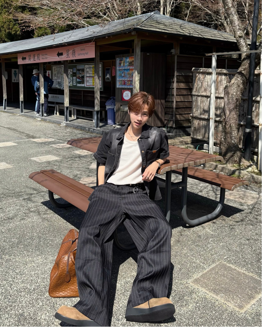 ピンストライプイージーワイドパンツ WG0329