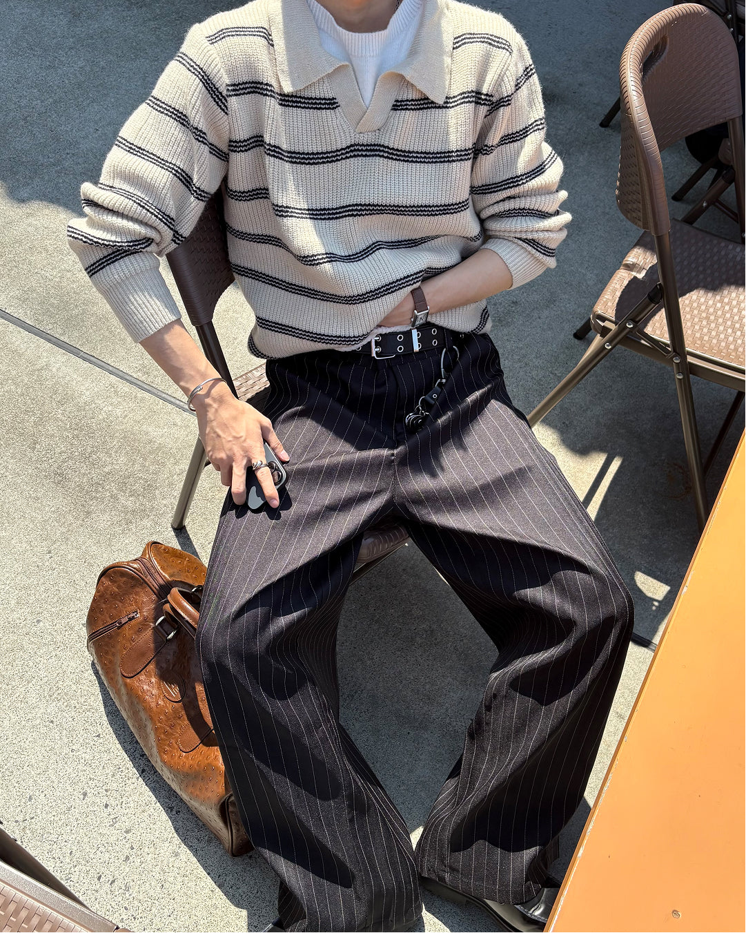 ピンストライプイージーワイドパンツ WG0329