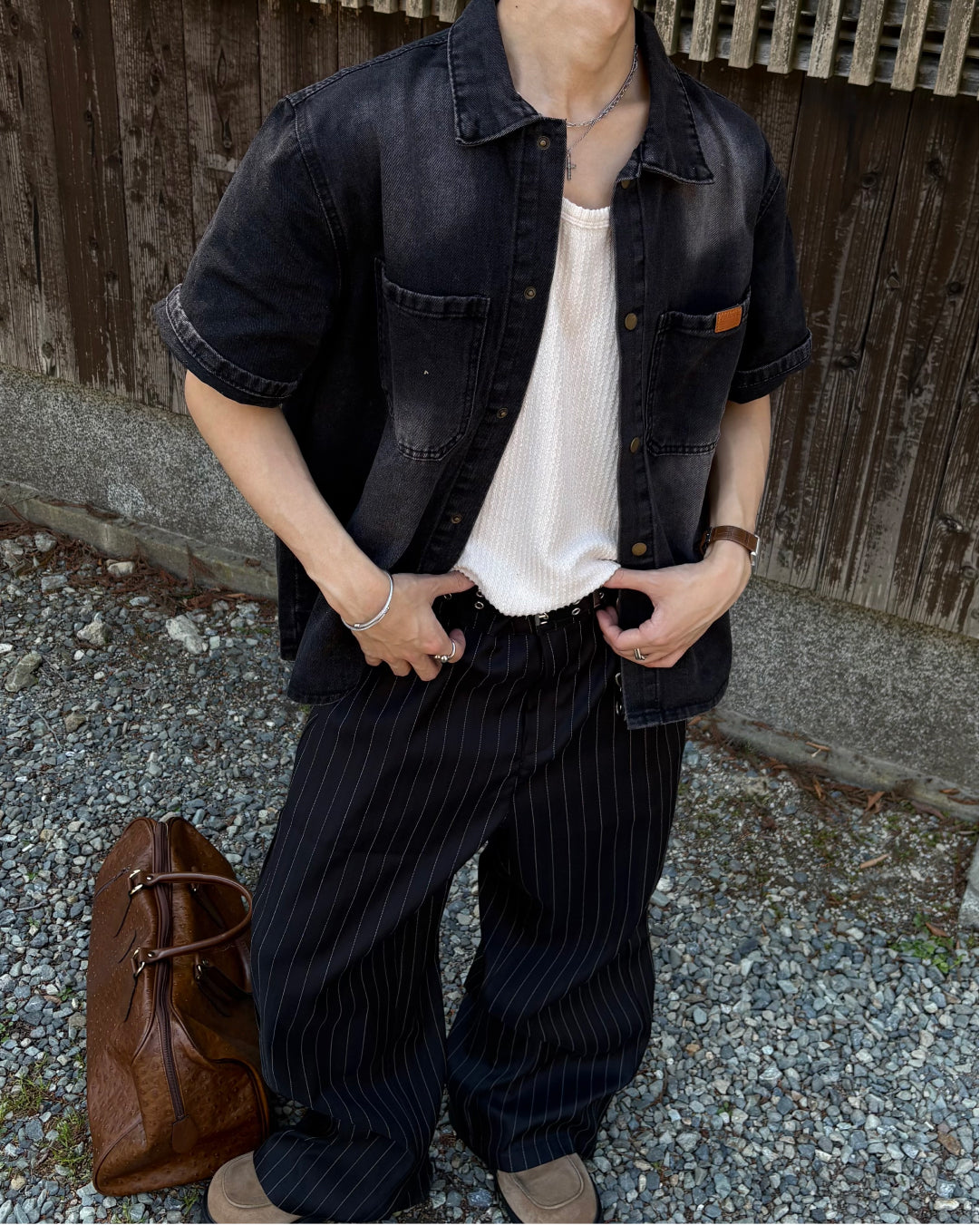 ピンストライプイージーワイドパンツ WG0329