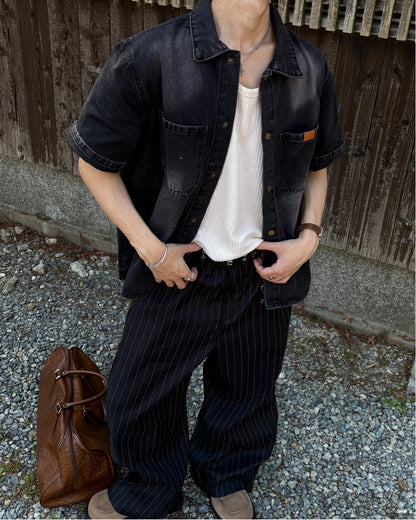 ピンストライプイージーワイドパンツ WG0329