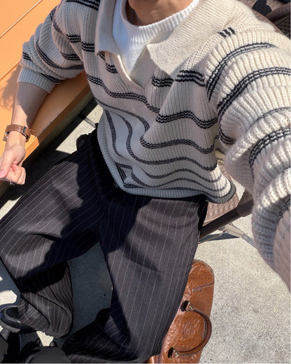 ピンストライプイージーワイドパンツ WG0329