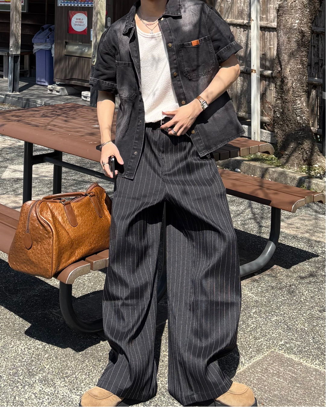 ピンストライプイージーワイドパンツ WG0329