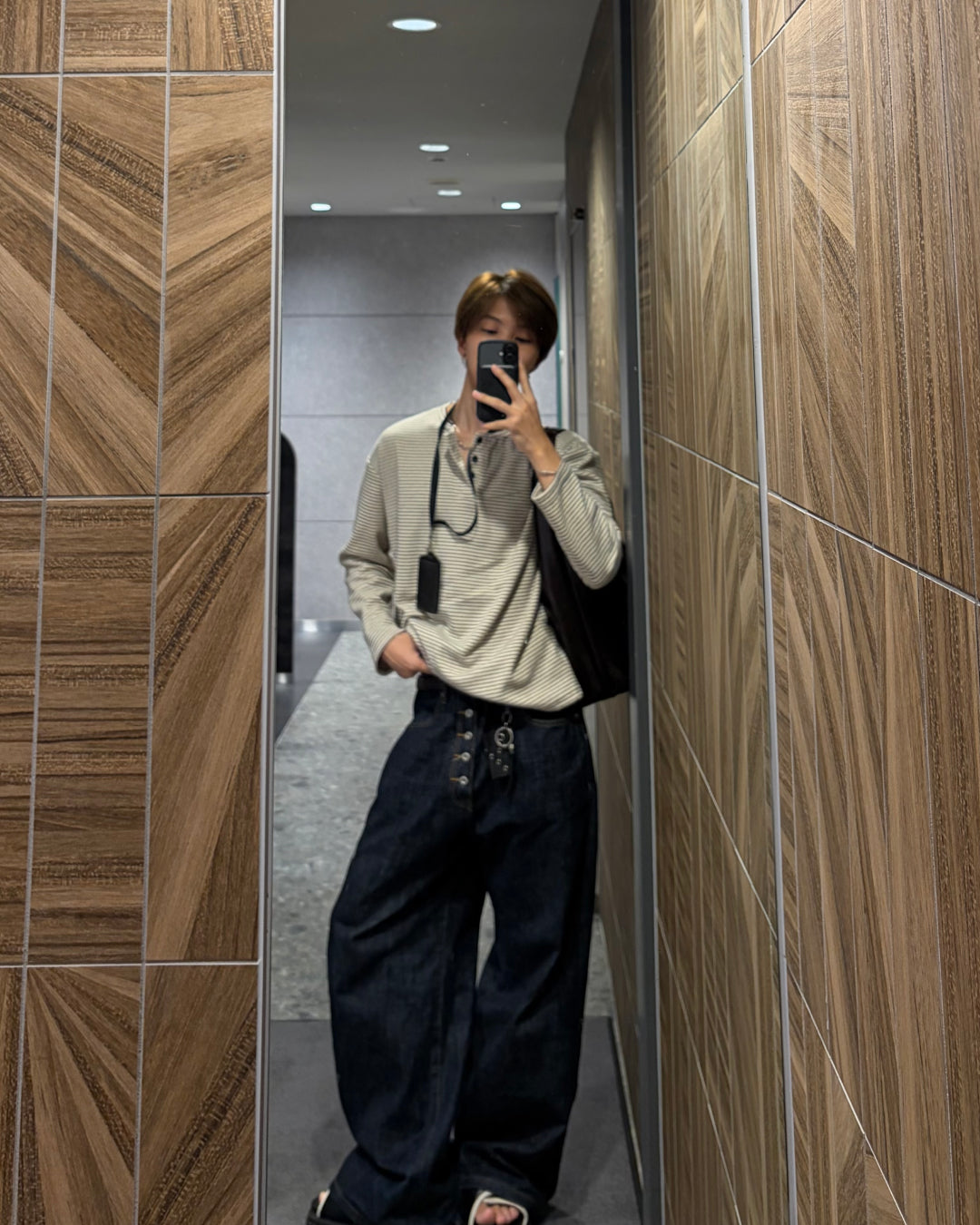 【一部即納】ボーダーヘンリーネックロングニットシャツ WG0639