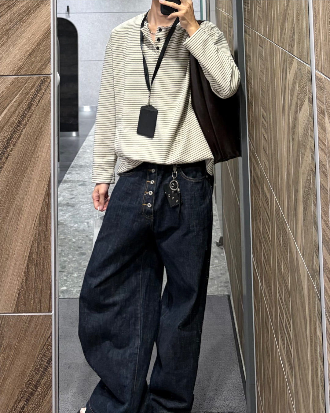 【一部即納】ボーダーヘンリーネックロングニットシャツ WG0639